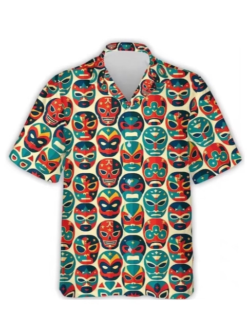 Hawaiian Shirt with Mexican Mask Pattern Suitable for Men's Casual Fashion Beach Top Casual Shirt