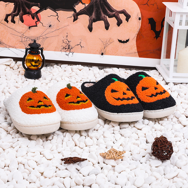 Små beställningar i lager Halloween pumpa höst och vinter män och kvinnor par bomull tofflor hem inomhus_voghion.com