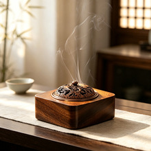 胡桃木带盖盘香炉中式禅意茶道熏香炉家用古风创意实木香薰摆件