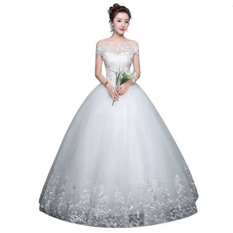 Wedding 2025 new temperament bride simplicity and neutral wedding dresses, shoulder, shoulder -style Korean small people are thin and slim