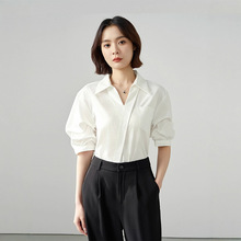 定制白色v领短袖衬衫女夏季新款职业正装衬衣研究生面试穿搭上衣