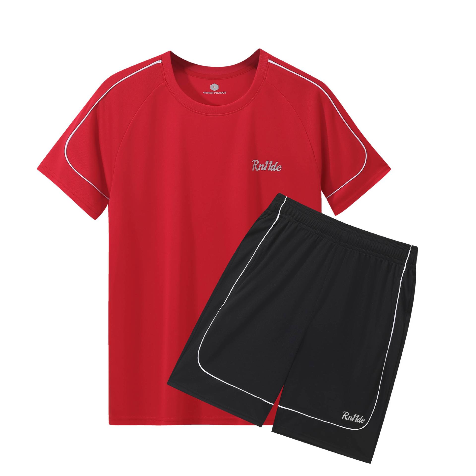 Traje deportivo Camiseta de secado rápido para hombre Camiseta de manga corta para correr ropa de fitness de verano casual de dos piezas al por mayor