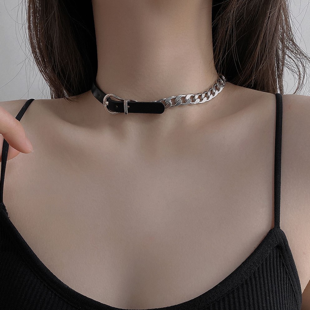 Vente directe d'usine : ceinture fantaisie, collier en acier titane pour femme, style disco/boîte de nuit, chaîne clavicule._voghion.com