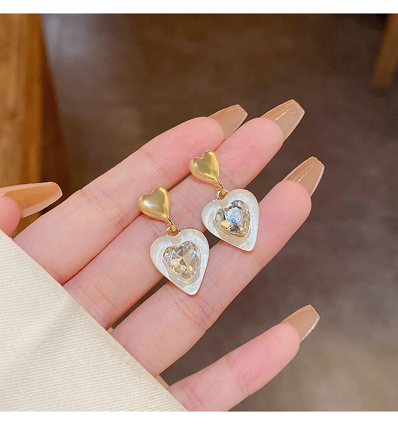 Sweet Heart Shape Alloy Plating Artificial Rhinestones Earrings 1 Pair display picture 5