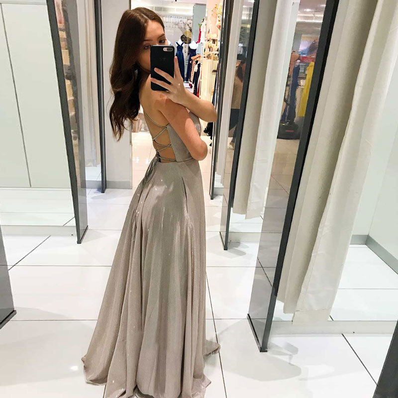 Comercio exterior europeo y americano Amazon AliExpress deseo vestido de noche de las mujeres sexy profundo cuello en V Correa vestido largo sin espalda