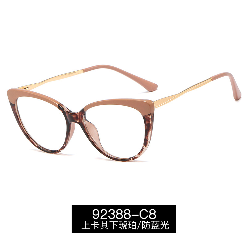 TR92388 metal primavera pierna gato marco anti-azul gafas de luz con gafas de miopía marco TR90 gafas lisas para las mujeres