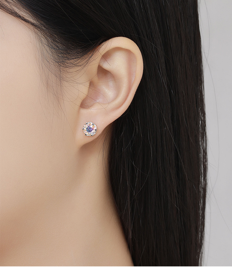56g Weight 925 Sterling Silver Ear Needle Material Moissanite Inlay Material Ear Studs Classification 1 Pair Quantity Holiday, Daily Occasion 925 Sterling Silver Material Round Pattern Women's Gender GRA Certificate, Inlay Design Simple Style, Shiny Style 1 Pair 925 Sterling Silver Moissanite Round Ear Studs 3
