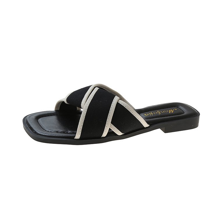 Summer new Korean version black and white flip-flops flat bottom soft bottom beach sandals sandals and slippers_voghion.com