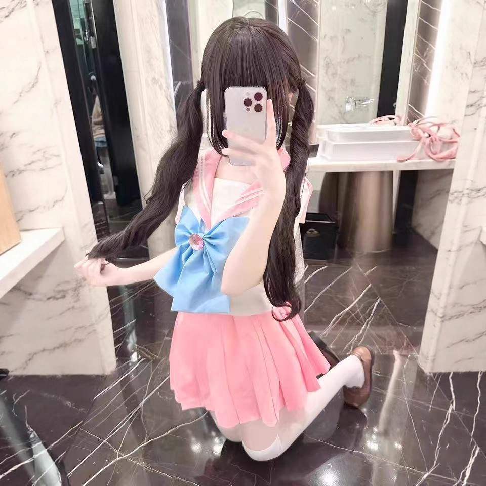 Sailor Moon Cute Color Matching Sailor Suit Basic Short-Sleeved Bow J Suit Japanese Style Preppy Original Genuine