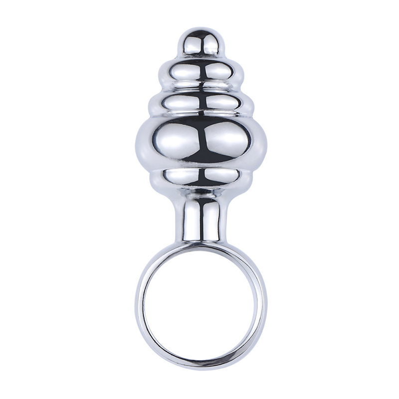 Metal Hand-Pulled Anal Plug, Silver Steel Beads, 6 cm Regular Size — detail image 17