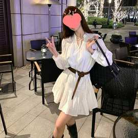 外贸法式褶皱甜美仙女连衣裙女2024年秋季新款显瘦遮肉名媛裙子潮