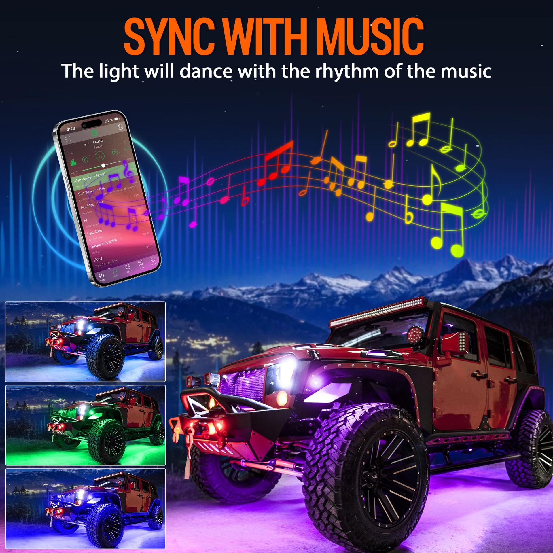 Cross-border hot car RGB chassis light off-road vehicle bottom music rhythm light LED colorful APP remote control atmosphere light
