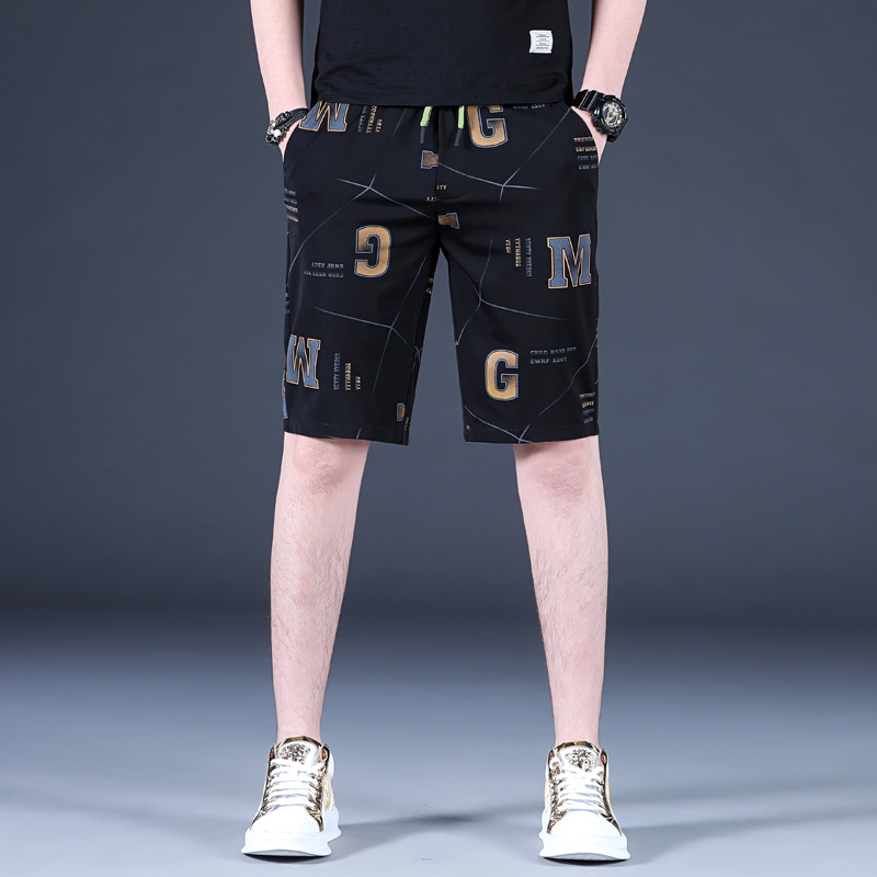 Summer Men's Trousers Trendy Brand Shorts Men's Printed Ice Silk Pants Summer Thin Trousers Men's Beach Pants