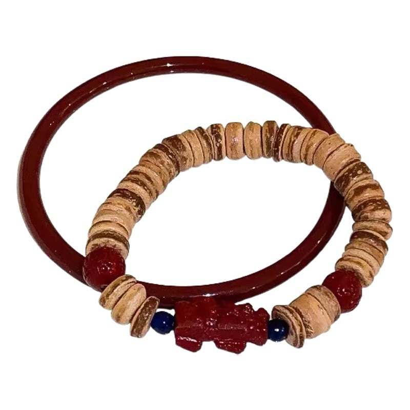 Nuevo estilo chino cáscara de coco cinabrio cuentas pulsera traje ins nicho diseño retro temperamento todo partido antiguo estilo pulsera