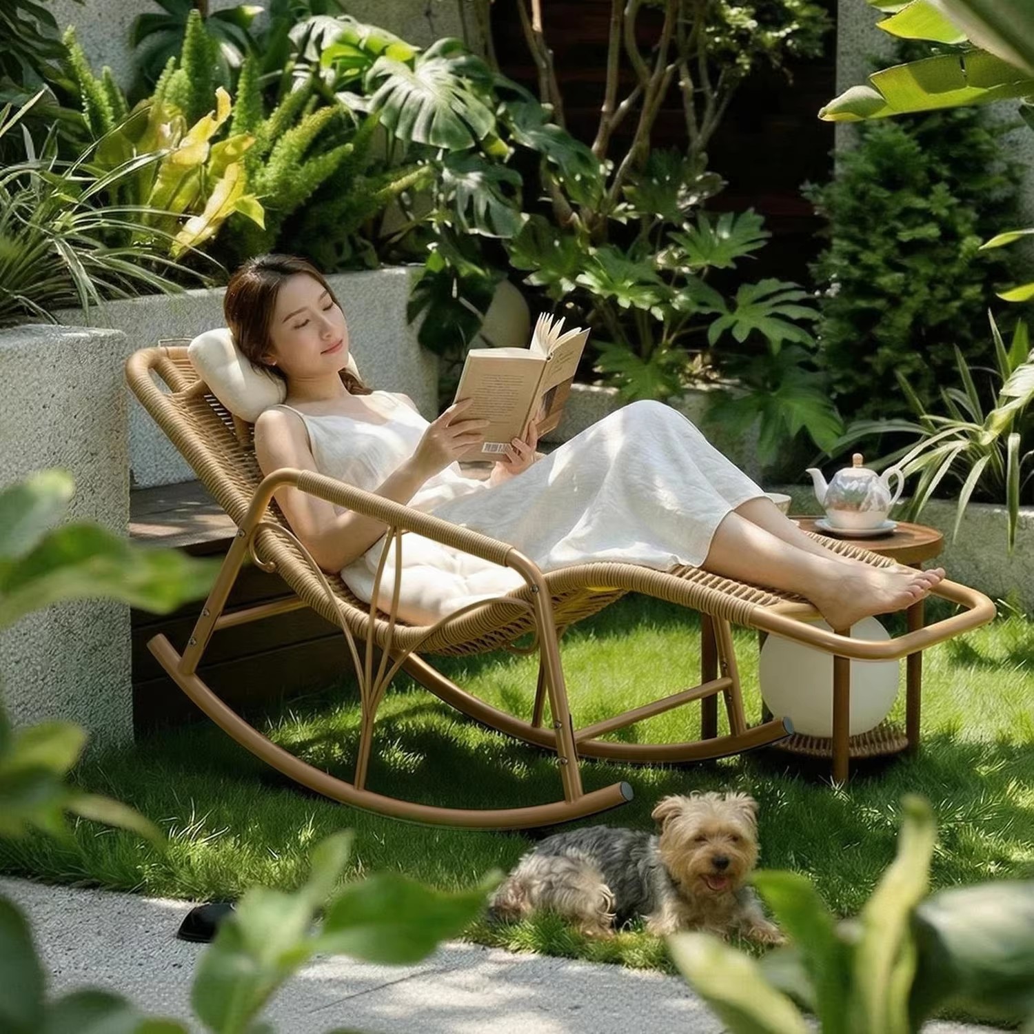 Silla de mecedora de caña silla de balcón para adultos puede dormir silla de relajación doméstica silla de relajación silla al aire libre 2026 nuevo