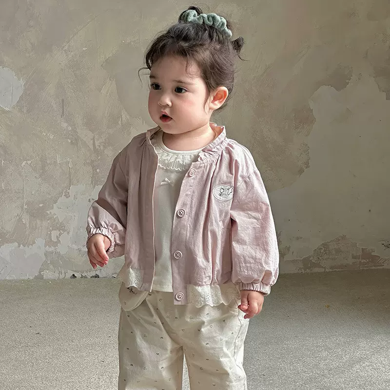 女宝宝韩系短款风衣婴幼儿纯棉上衣春季新款女童立领花边外套 a类