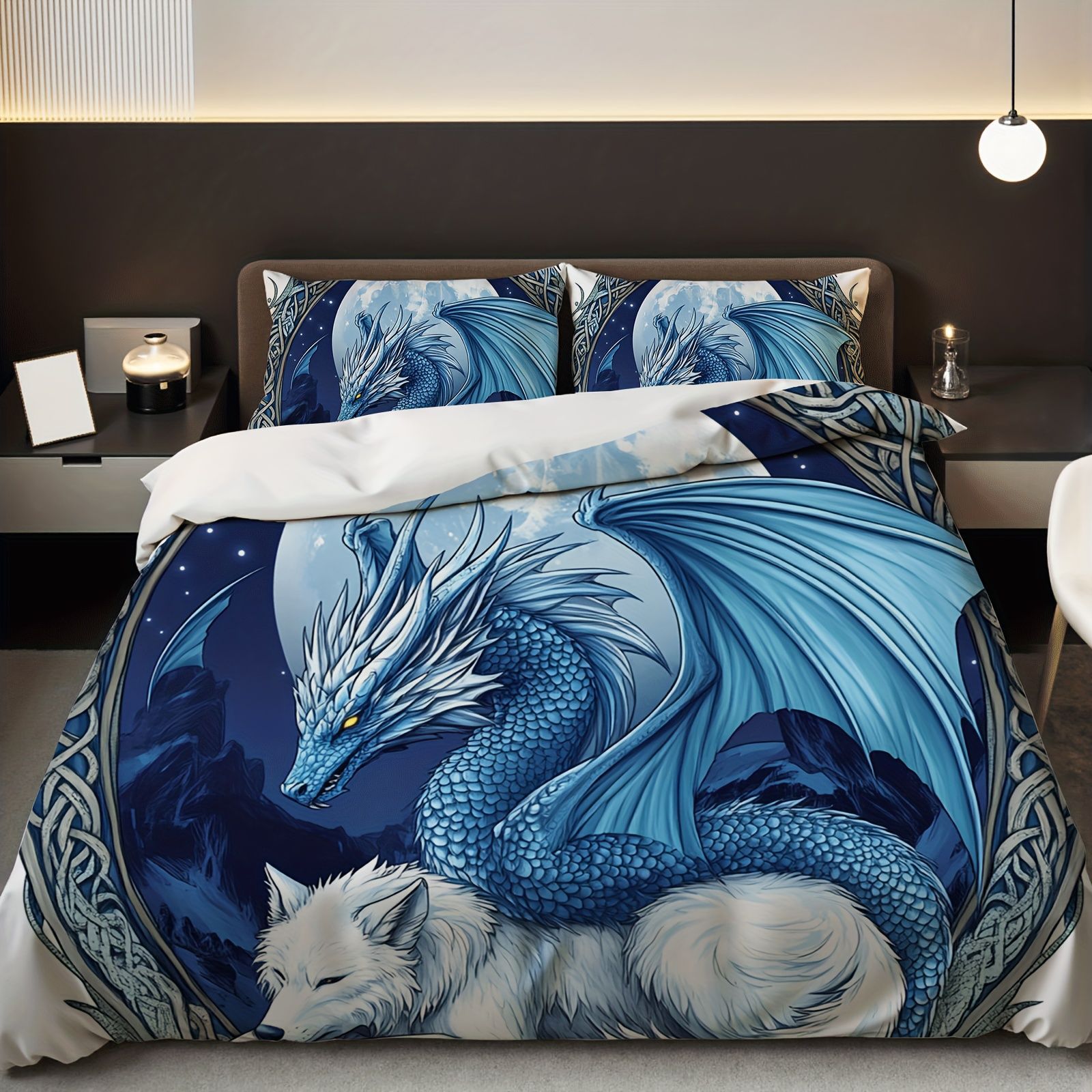 TEMU / JIT transfronterizo explosión molienda impresión digital kit de edredón textil en blanco y negro dibujo de dragón en forma de corazón se puede fijar