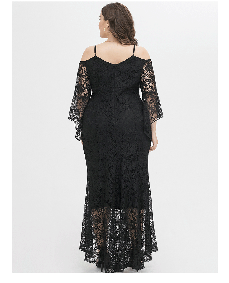 Plus Size Cami Flare Sleeve Lace Slim See-Through Maxi Dress