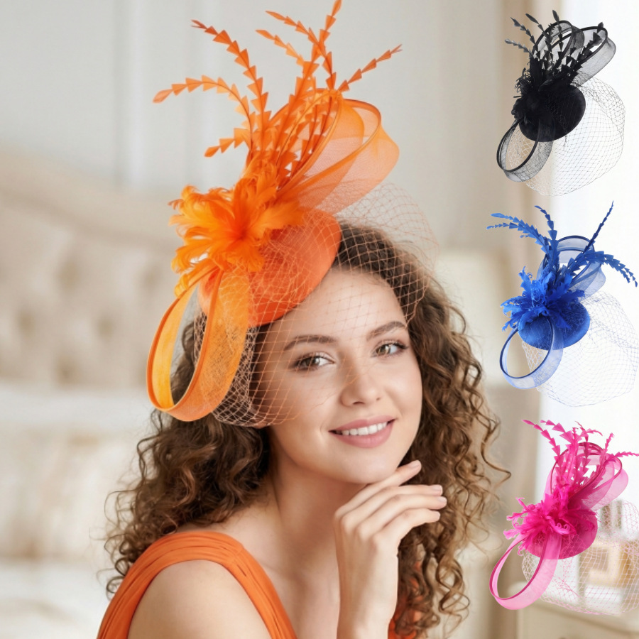 Xiyin Hot Selling Bridal Mesh Feather Head Flower Elegant Mesh Covered Top Hat Prom Party Hair Accessories Wholesale