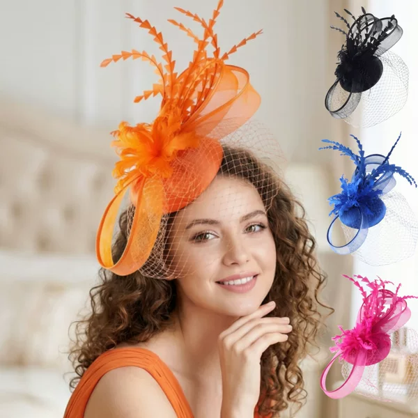 Xiyin Hot Selling Bridal Mesh Feather Head Flower Elegant Mesh Covered Top Hat Prom Party Hair Accessories Wholesale