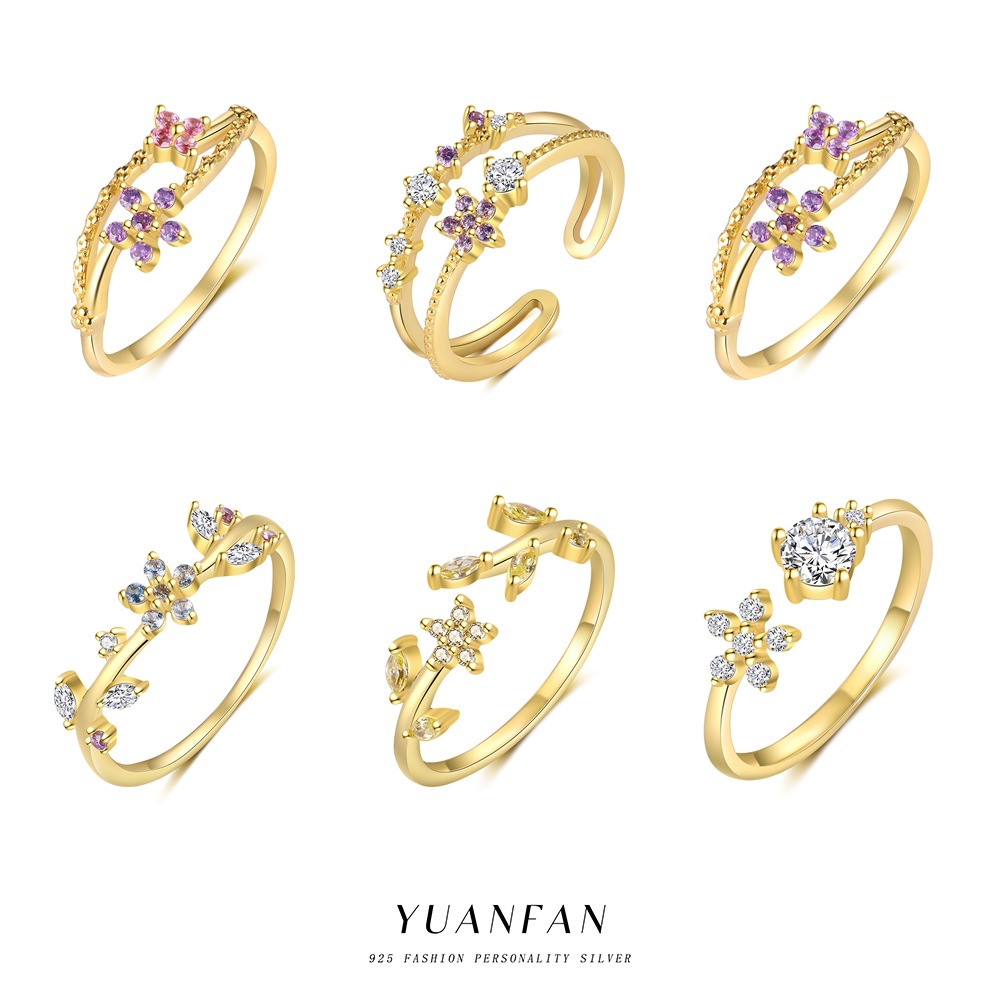 2g Weight 1 Piece 925 Sterling Silver Colorful Flower Zircon Electroplated Rings