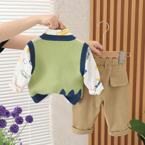 Boys and girls baby cardigan vest three-piece set  new autumn suit foreign style autumn cartoon suit