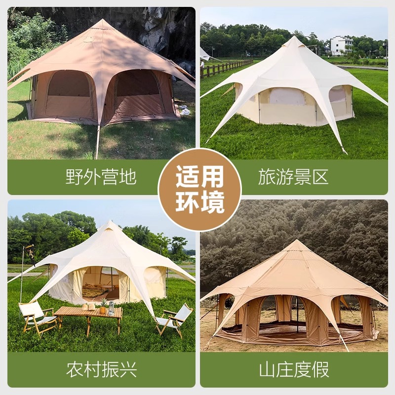 Camping al aire libre mochila tienda de circo gran lluvia octogonal lujosa tienda de algodón