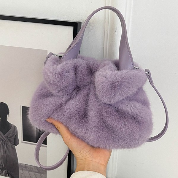 2025新款褶皱手提包包女超火单肩斜挎毛绒包高质感小众水桶包批发