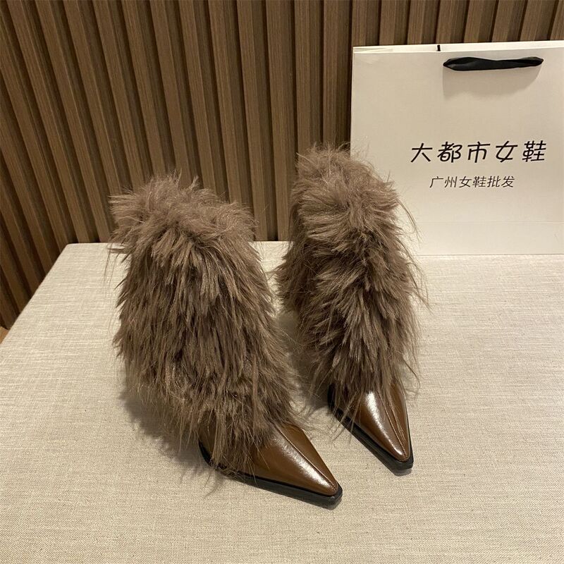European and American Style Fur Warm Fashion High-Heeled Women's Boots 2026 Autumn and Winter New Pointed Toe High-Top Women's Boots Martin Boots for Women European and American Style Fur Warm Fashion High-Heeled Women's Boots 2026 Autumn and Winter New Pointed Toe High-Top Women's Boots Martin Boots for Women