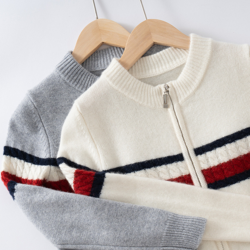 Pure Cashmere Sweaters for Boys and Girls, Autumn and Winter Bottoming Outer Sweaters for Men and Women, Zipper Thick Round Neck Children's Cardigans