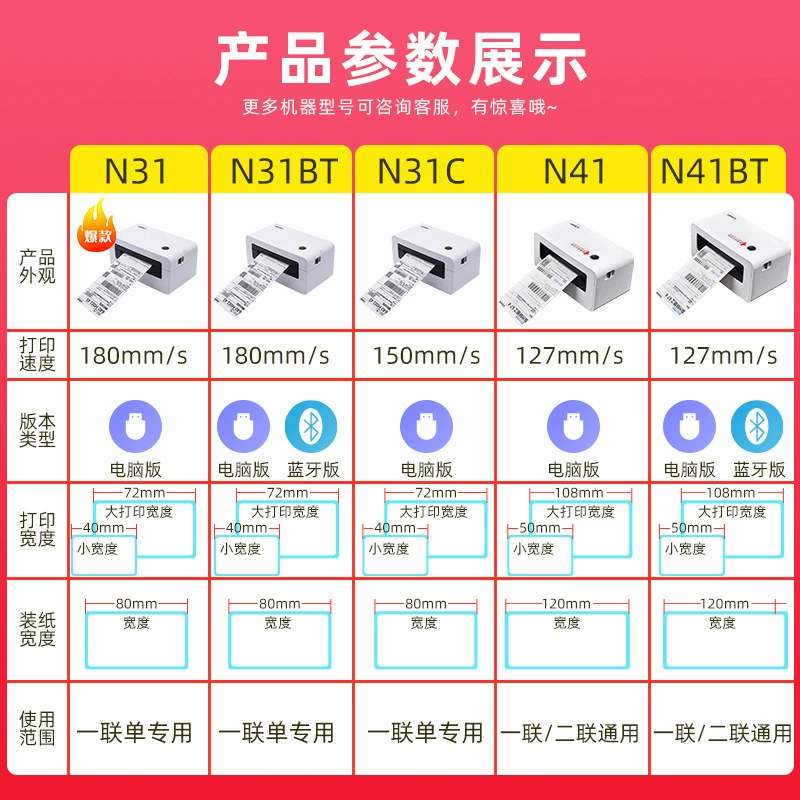汉印 N41 Thermal Printer One-Link Express Single Bluetooth Wireless Printer