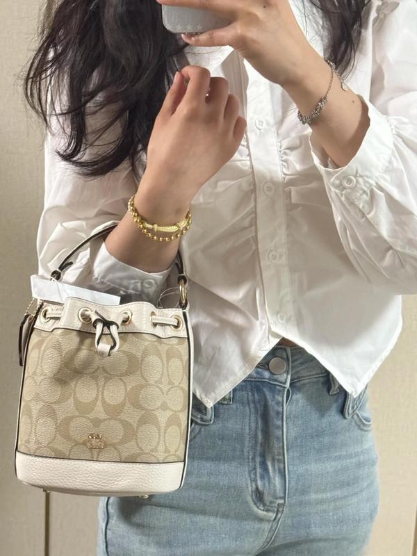 Koujia 新しいデンプシー 15 巾着バケットバッグフォーチュンバケットクラシックハンドバッグ老眼ショルダーメッセンジャーバッグ女性のための|undefined