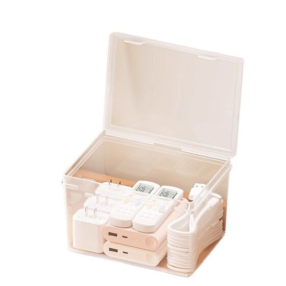 Small Storage Box with Lid Flip Plastic Dustproof Stationery Card Data Cable Storage Sundries Transparent Small Box