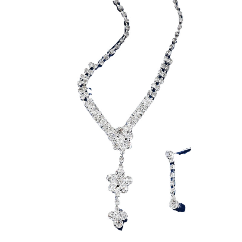 conjunto de noiva três peças colar brincos agarrar corrente strass joias banquete conjunto de joias_voghion.com