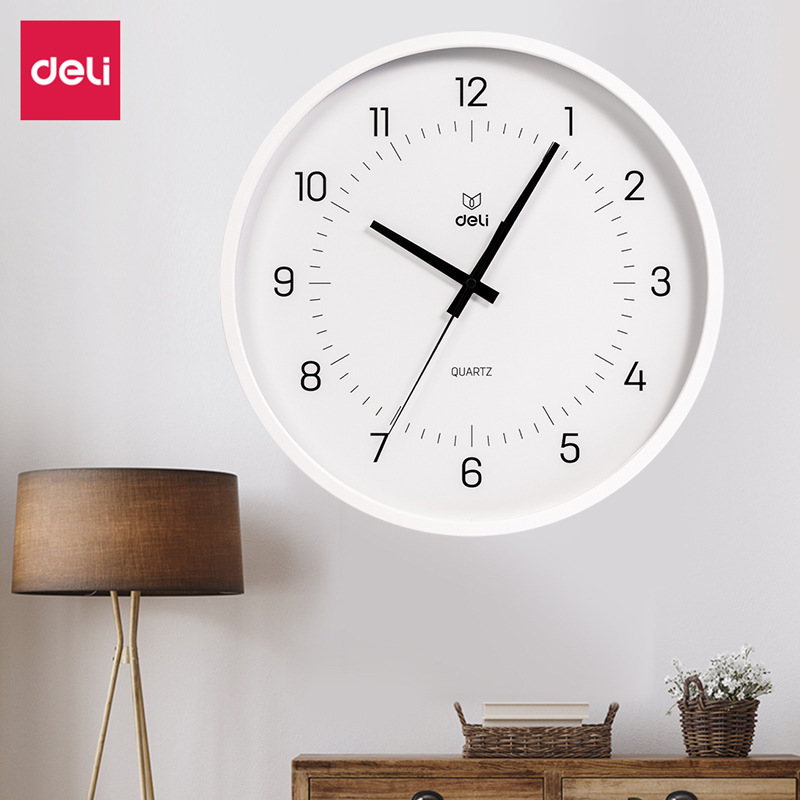 Deli LE400 fashion wall clock high transparent tempered glass plate surface 10/12/14 inch low noise convenient hanging clock