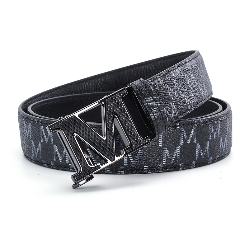 Genuine Leather Men's Belt With M Shape Automatic Buckle Casual_voghion.com