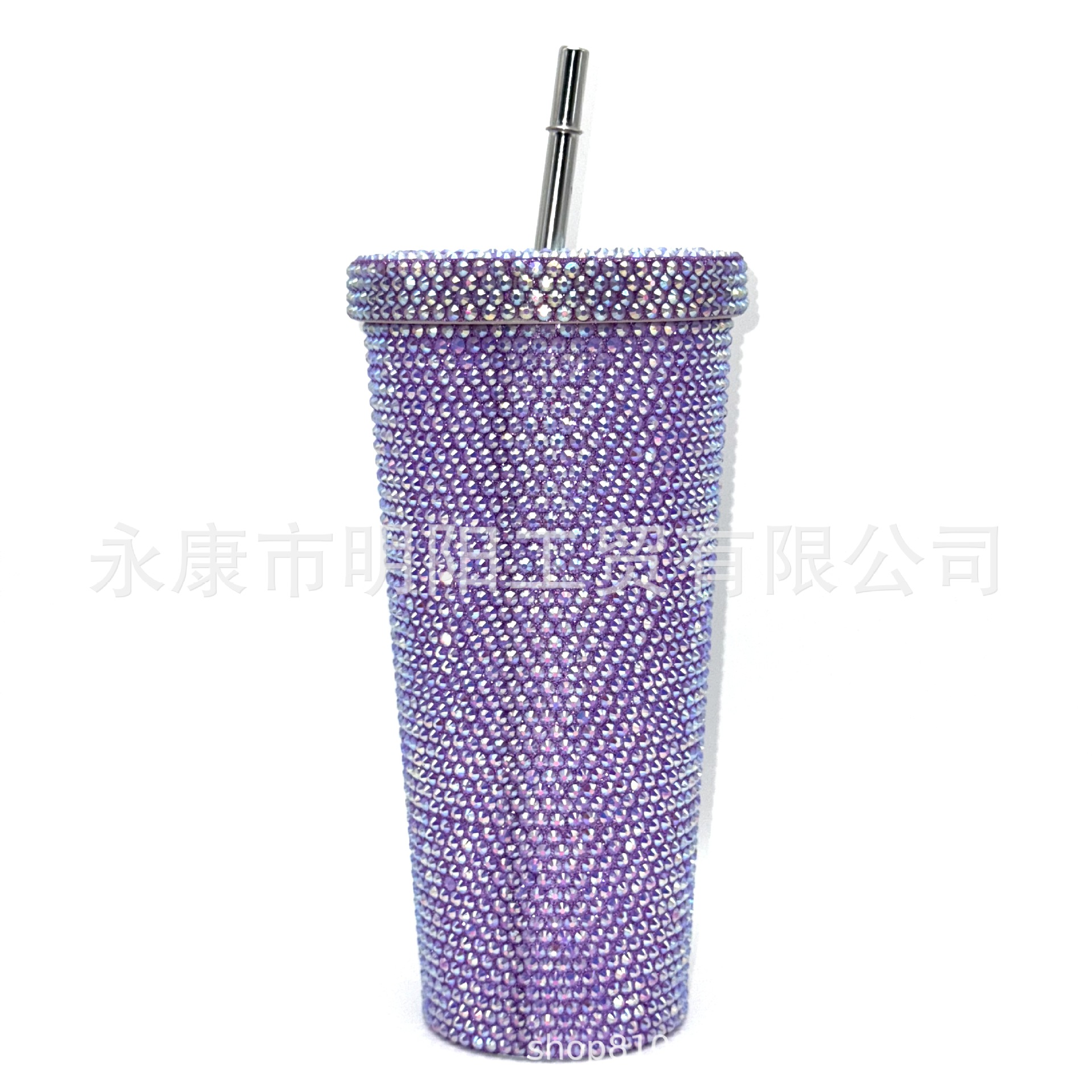 Taza de vacío incrustada en diamantes Taza de paja de acero inoxidable de doble capa Taza de regalo taza de café de diamantes de imitación Taza de bebida de diamantes de imitación incrustada en diamantes