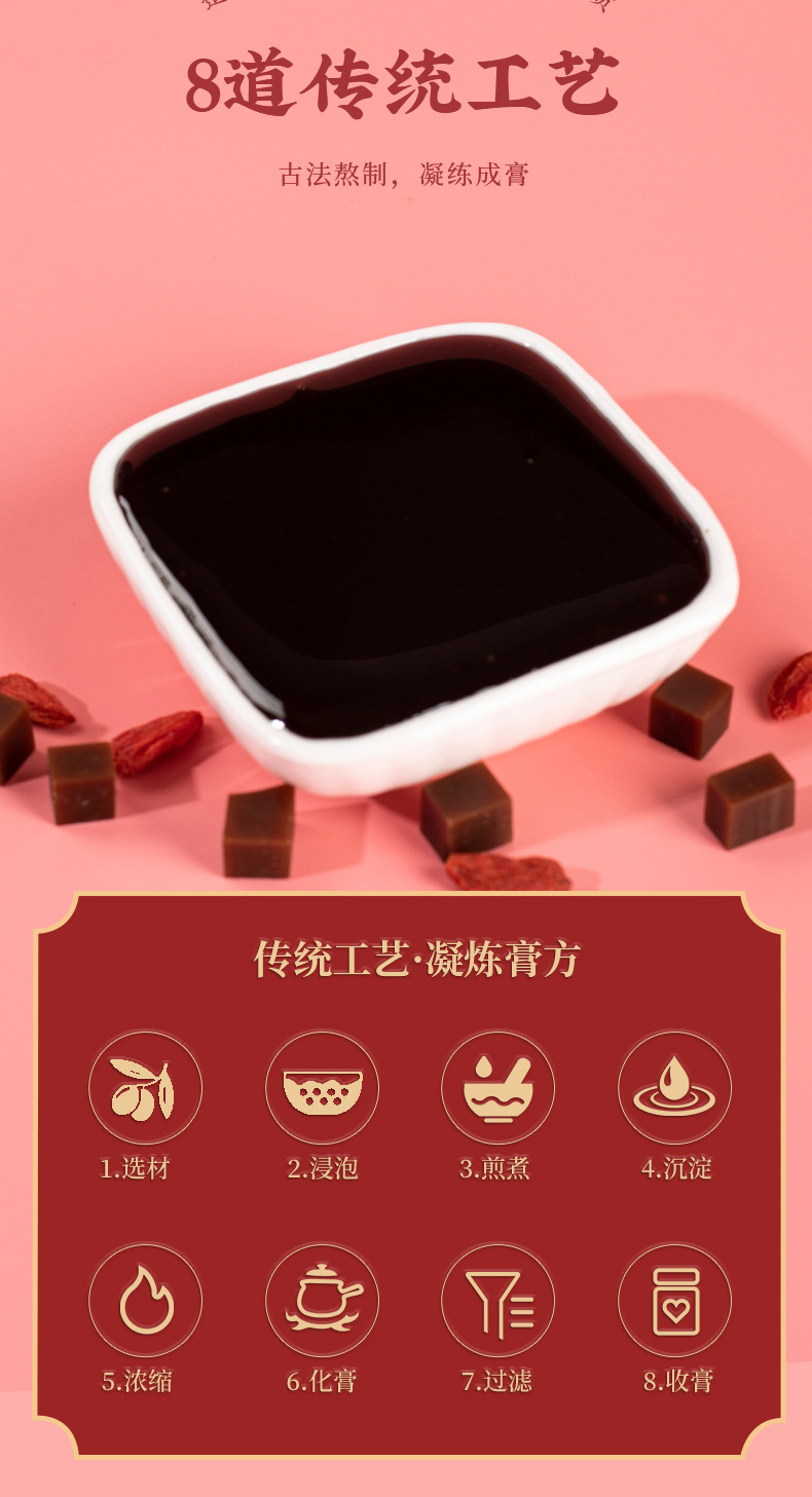 Ejiao Bazhen Paste (阿胶八珍膏) — Herbal Honey Paste with Rose, Mulberry & Goji key features