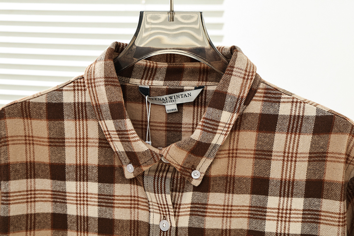 Zhao Lusi's Same Style 2025 Autumn And Winter New Women's College-style Plaid Turn-down Collar Long-sleeve Shirt_ecoleips.com