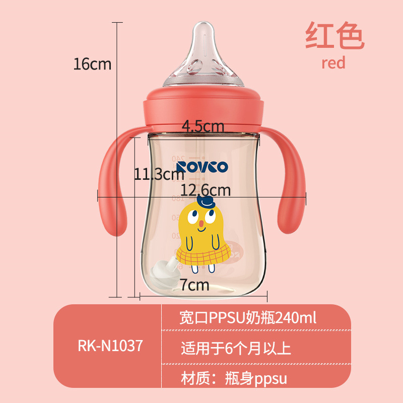 Rikang Baby Bottle Ppsu Wide Mouth Resistant Straw Cup for Drinking Water and Milk 1-2-3 Years Old Bottle Rk-N1037