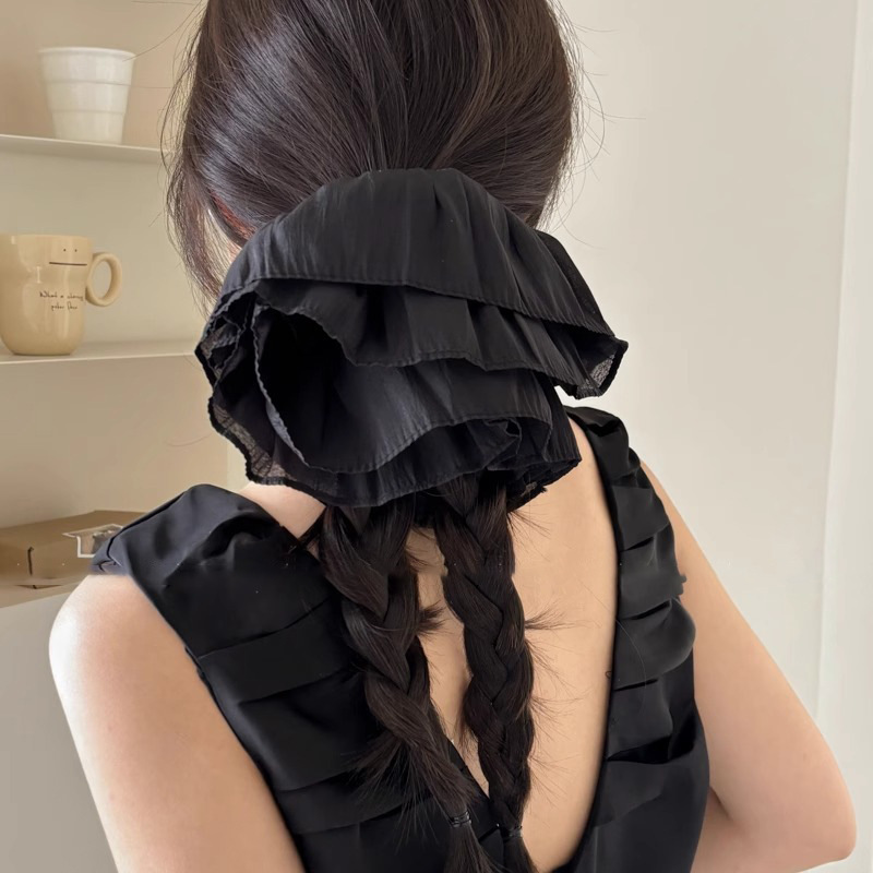 Pliegues coreanos, lazo para el cabello de gran tamaño, sentido de alta calidad, anillo de intestino grueso, cuerda para la cabeza en blanco y negro, flor para la cabeza de alta elasticidad, accesorios para el cabello de temperamento de todo fósforo femenino