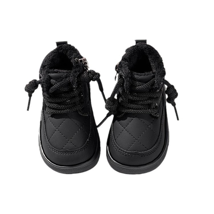 Children's leather boots 2024 winter new style plus velvet and…