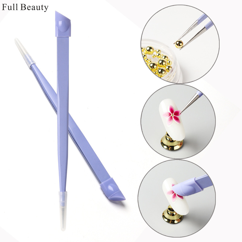 FULL BEAUTY Cross-border New Nail Art Tool Double-head Tweezers Multi-purpose Tool with Silicone Press Rod