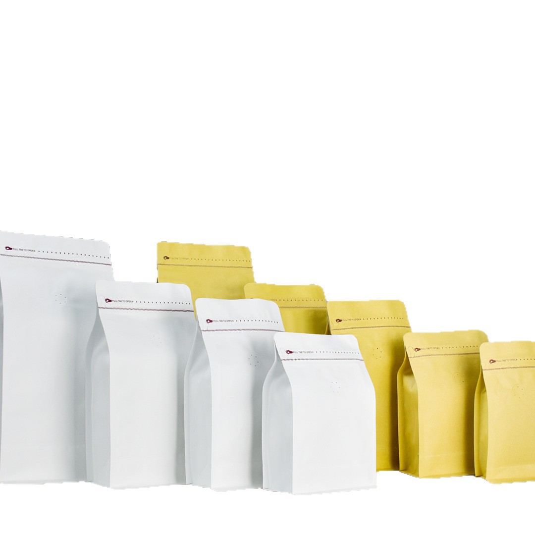 Bolsa de café válvula de aire unidireccional papel kraft bolsa de sellado de ocho lados bolsa de embalaje de granos de café bolsa de papel de aluminio de grado alimenticio venta directa de fábrica
