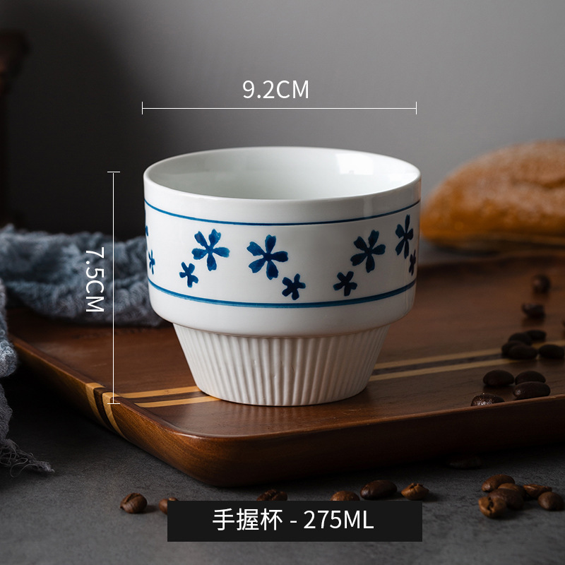 Taza antigua azul y blanco Cerámica japonesa Orejas colgantes retro Desayuno americano Taza de café Oficina masculina y femenina de alto valor
