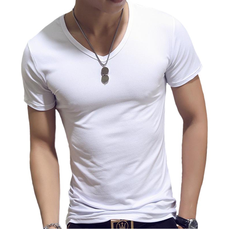 Korean men's summer solid color men's T-shirt short sleeve V-neck men's T-shirt foreign trade wholesale stall supply