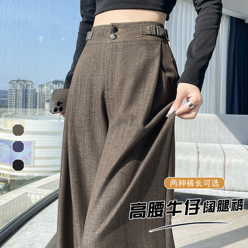 双扣高腰可调节升级抗皱显瘦休闲裤垂顺高腰阔腿天丝牛仔裤女秋季|undefined