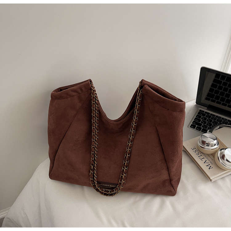 Suede Effect Chain Strap Slouchy Tote Bag 35