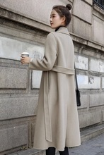 呢外套女冬季小个子时尚大衣西装领系带中长款韩版赫本风衣