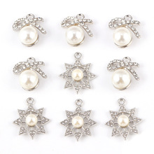 时尚蝴蝶结珍珠水钻吊坠气质高级感合金挂件DIY饰品项链耳饰配件